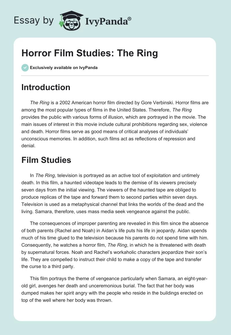 Horror Film Studies: "The Ring". Page 1