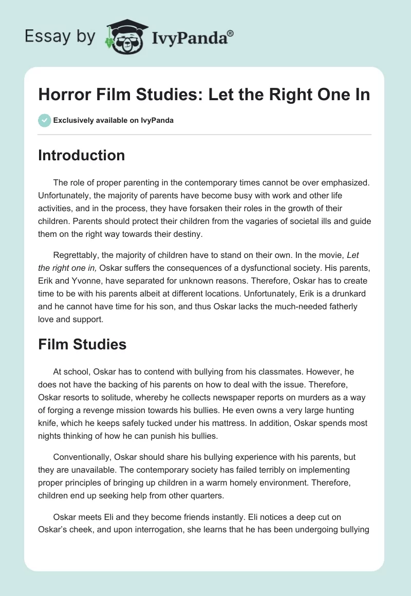 Horror Film Studies: "Let the Right One In". Page 1