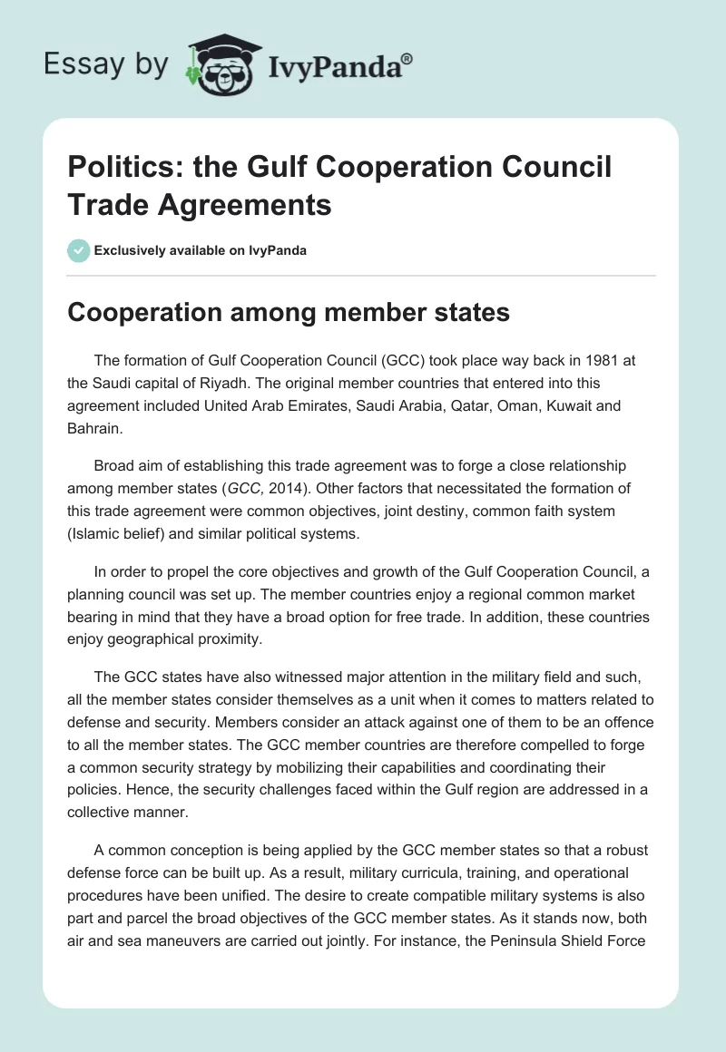 Politics: the Gulf Cooperation Council Trade Agreements. Page 1