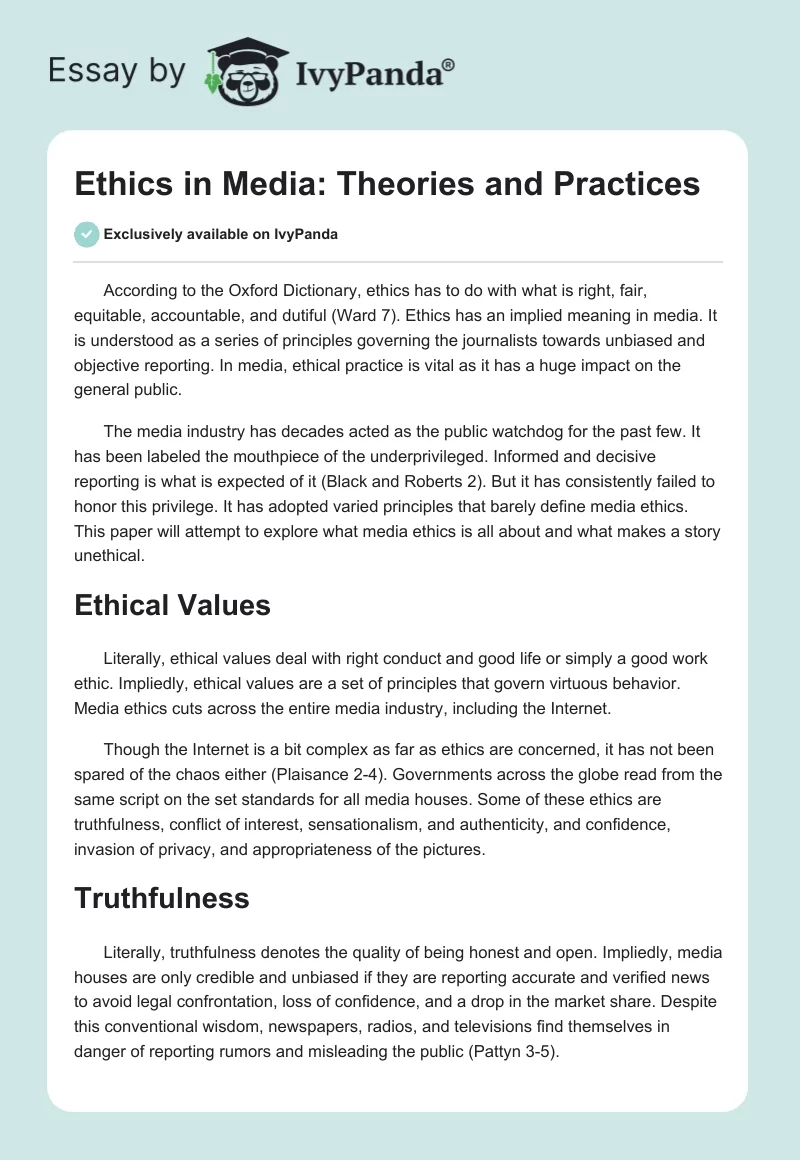Ethics in Media: Theories and Practices. Page 1