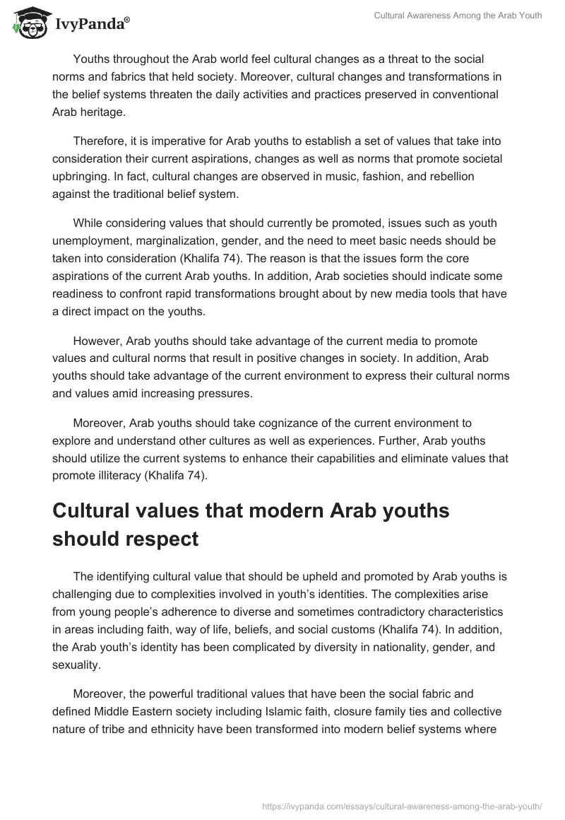 Cultural Awareness Among the Arab Youth. Page 3