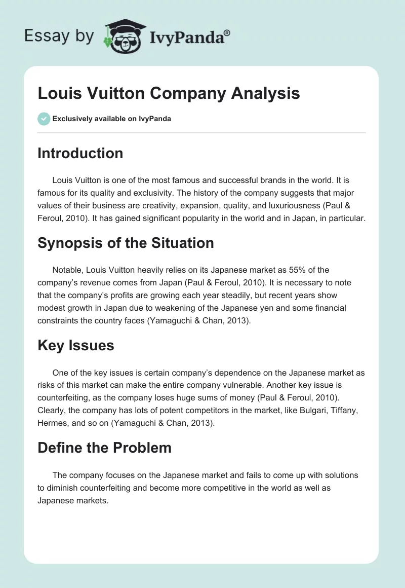 Louis Vuitton International Management Essay Example