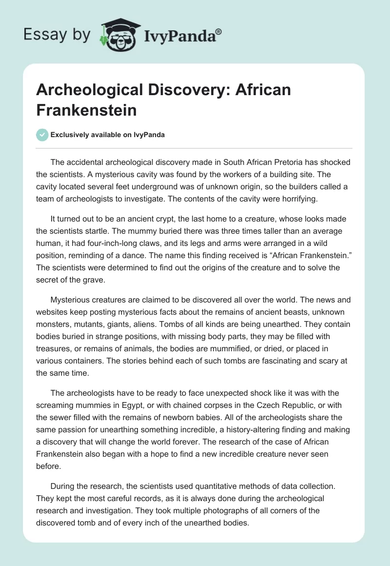 Archeological Discovery: African Frankenstein. Page 1