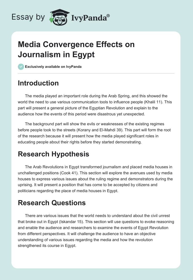 Media Convergence Effects on Journalism in Egypt. Page 1