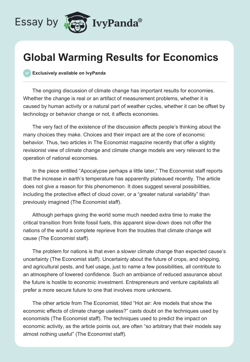 Global Warming Results for Economics. Page 1
