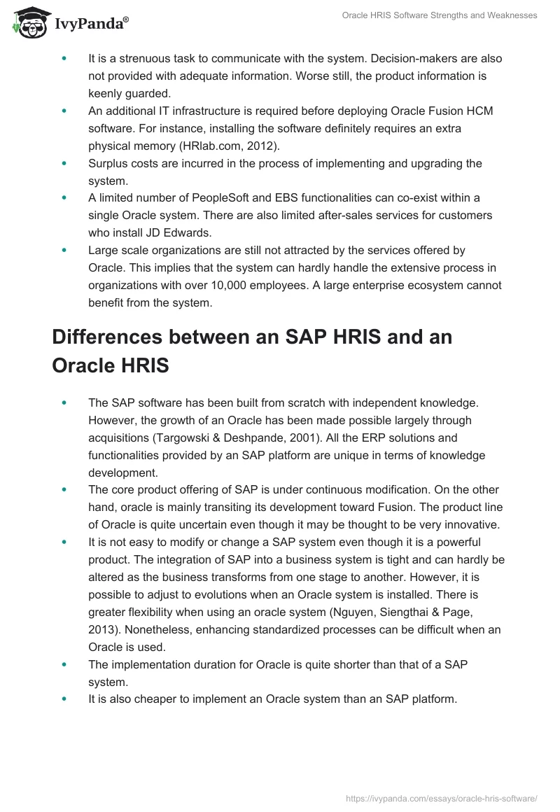 Oracle HRIS Software Strengths and Weaknesses. Page 2