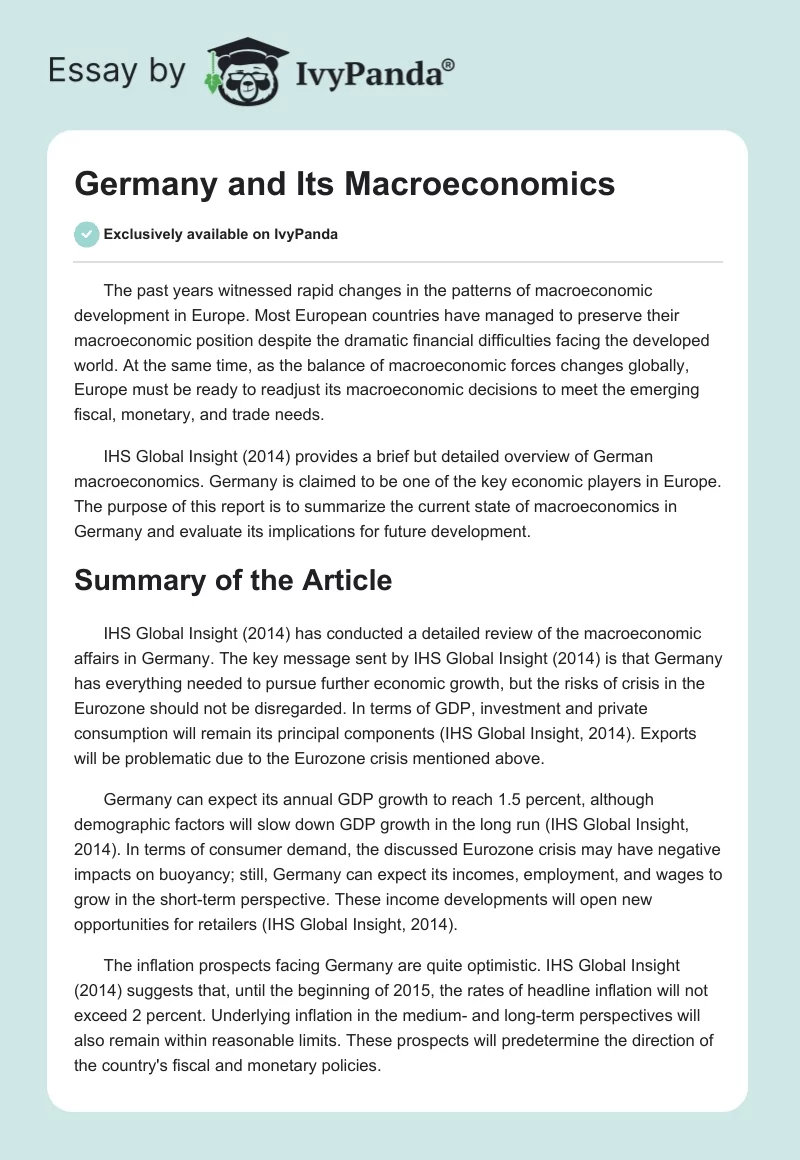 Germany and Its Macroeconomics. Page 1