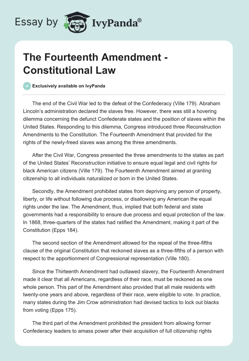 The Fourteenth Amendment - Constitutional Law. Page 1