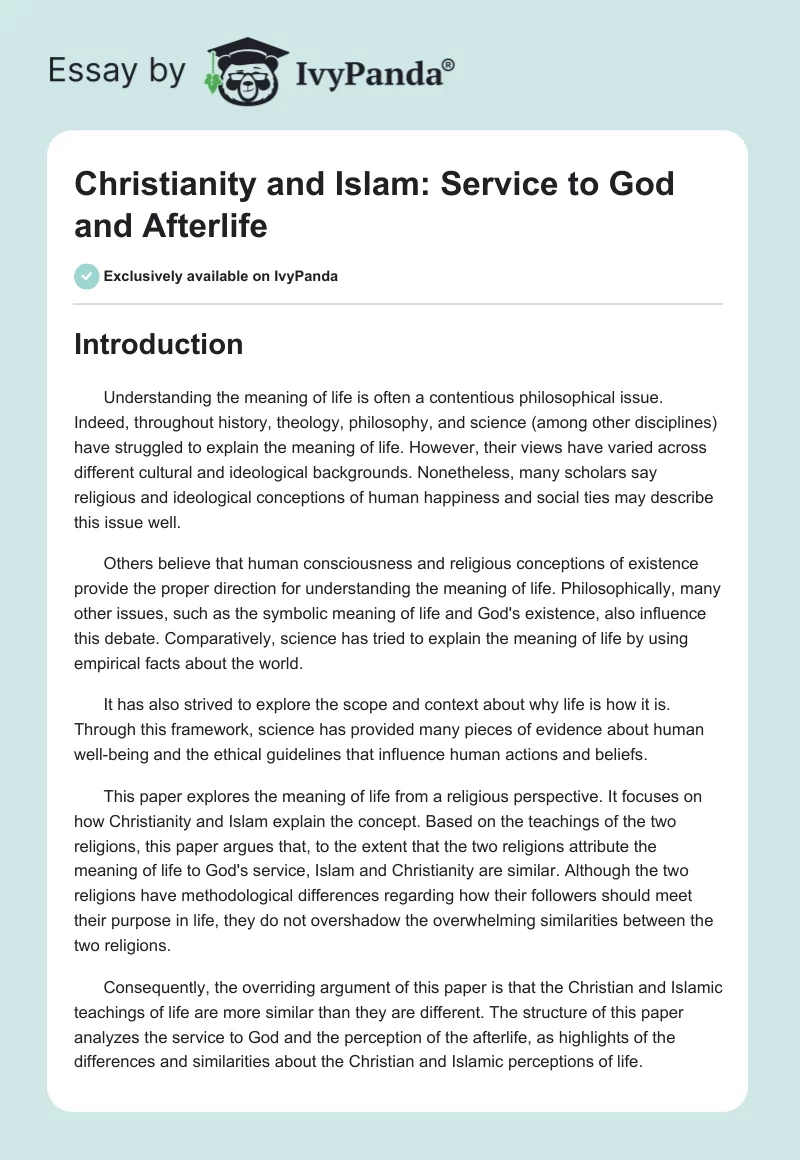 Christianity and Islam: Service to God and Afterlife. Page 1