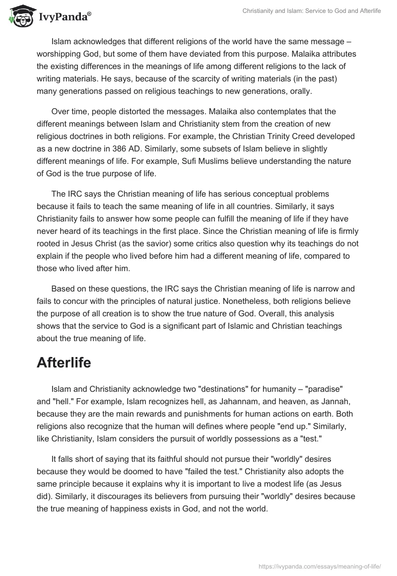 Christianity and Islam: Service to God and Afterlife. Page 3