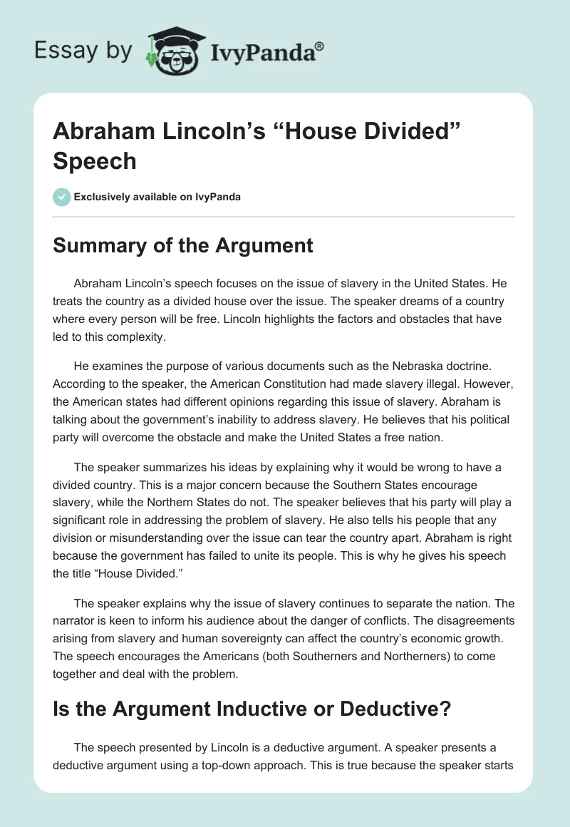 Abraham Lincoln’s “House Divided” Speech. Page 1