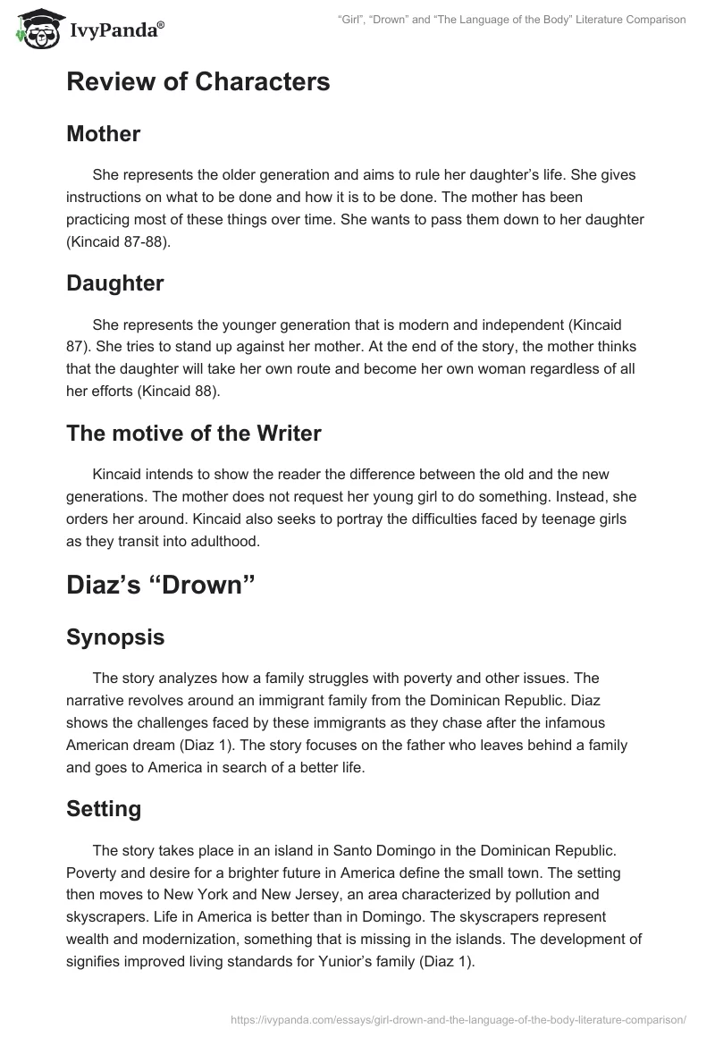 “Girl”, “Drown” and “The Language of the Body” Literature Comparison. Page 3