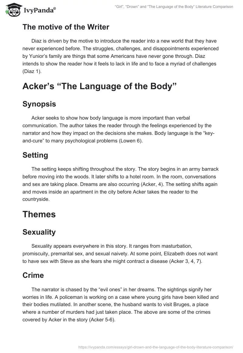 “Girl”, “Drown” and “The Language of the Body” Literature Comparison. Page 5