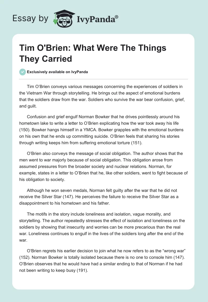 Tim O'Brien: What Were "The Things They Carried". Page 1