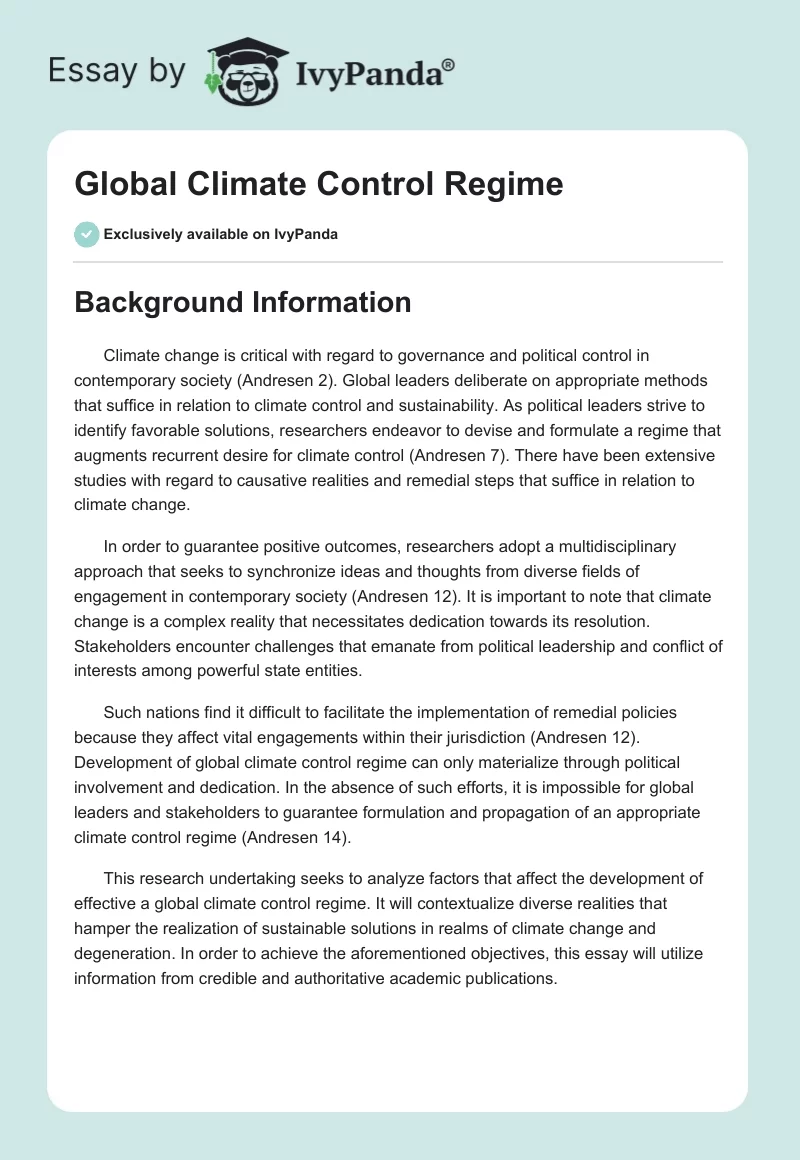 Global Climate Control Regime. Page 1