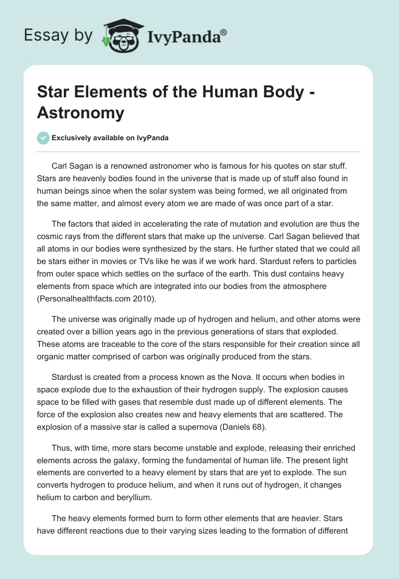 Star Elements of the Human Body - Astronomy. Page 1