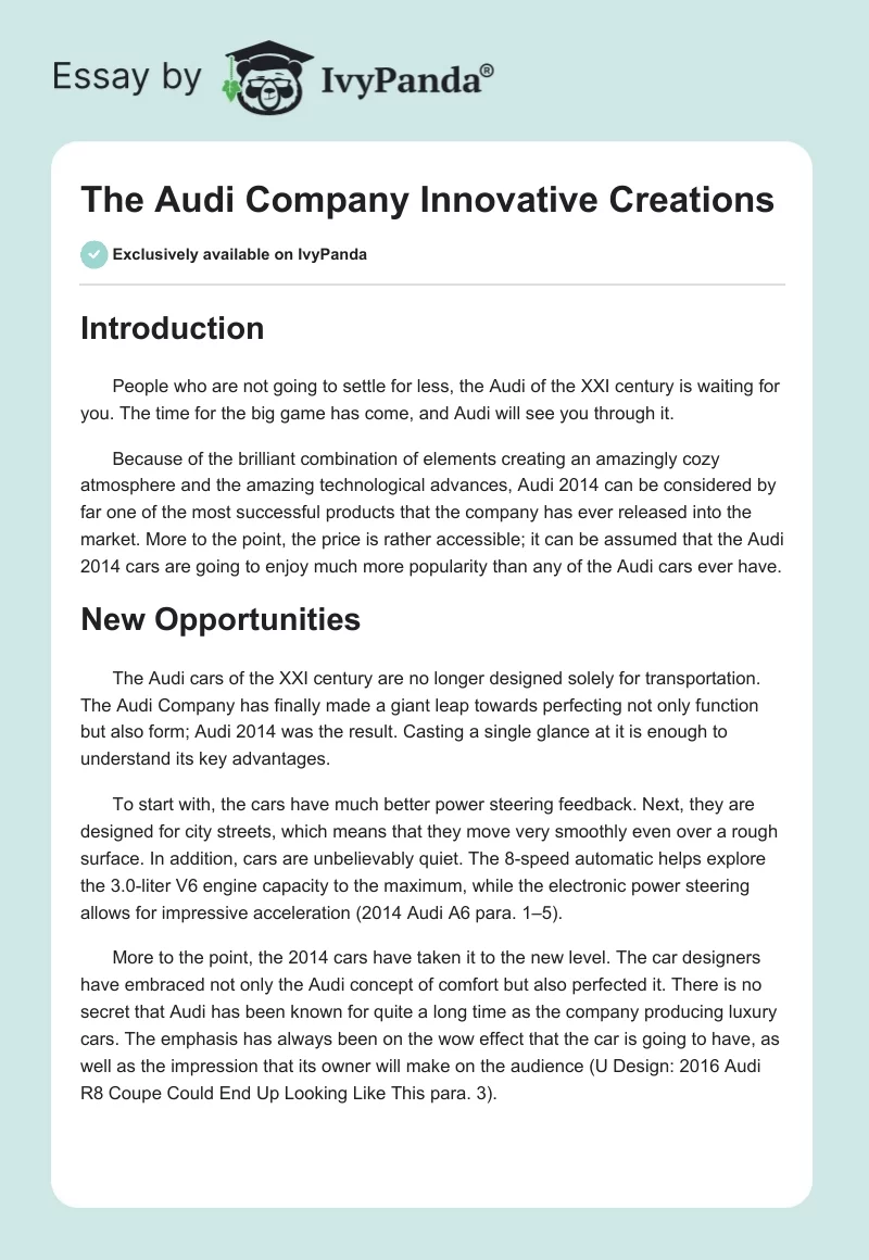 The Audi Company Innovative Creations. Page 1