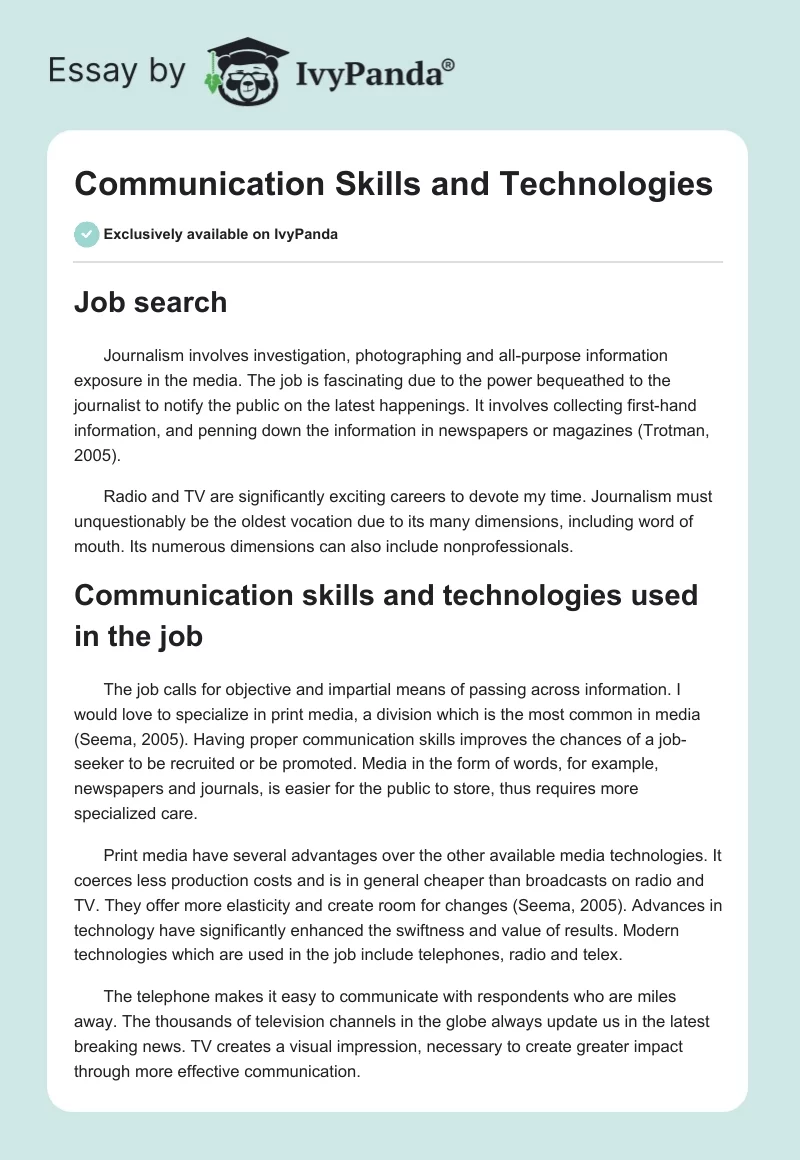 Communication Skills and Technologies. Page 1