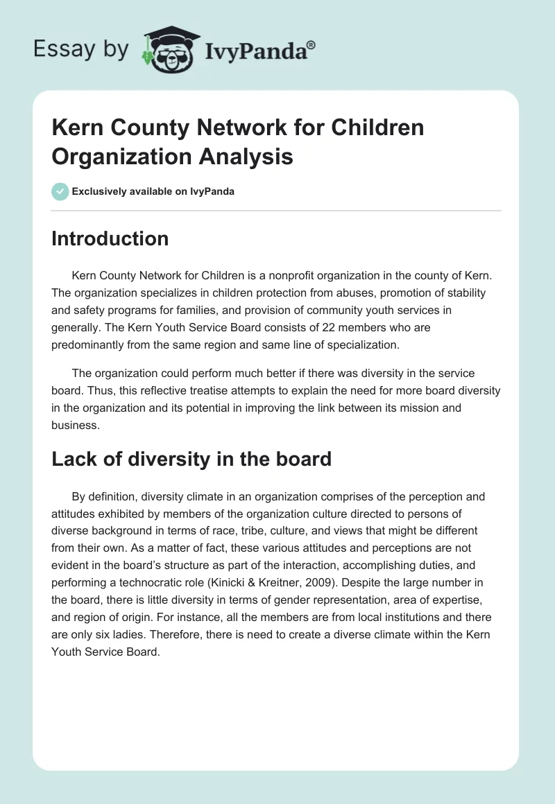 Kern County Network for Children Organization Analysis. Page 1