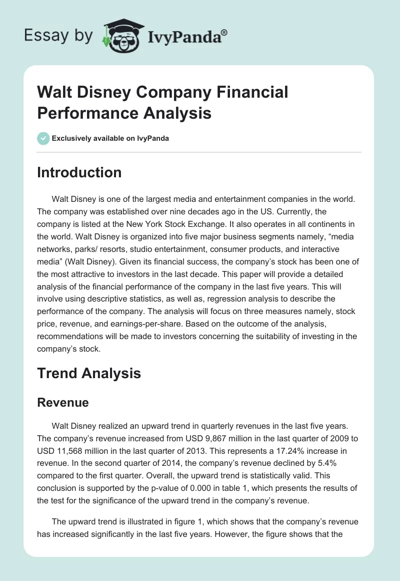 Walt Disney Company Financial Performance Analysis. Page 1