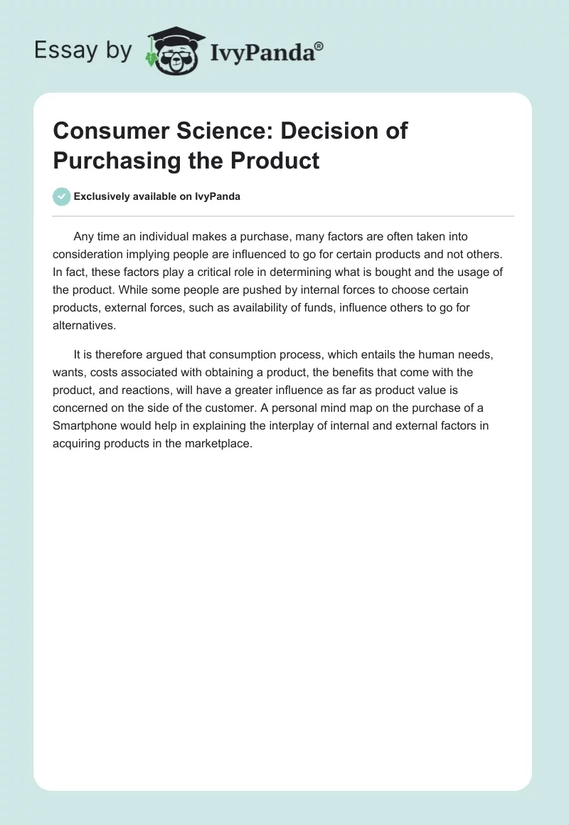 Consumer Science: Decision of Purchasing the Product. Page 1