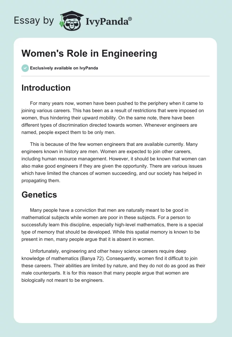 Women's Role in Engineering. Page 1