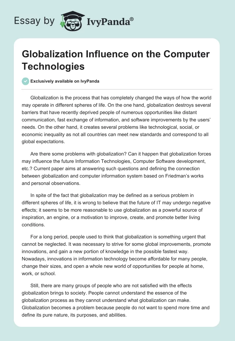 Globalization Influence on the Computer Technologies. Page 1