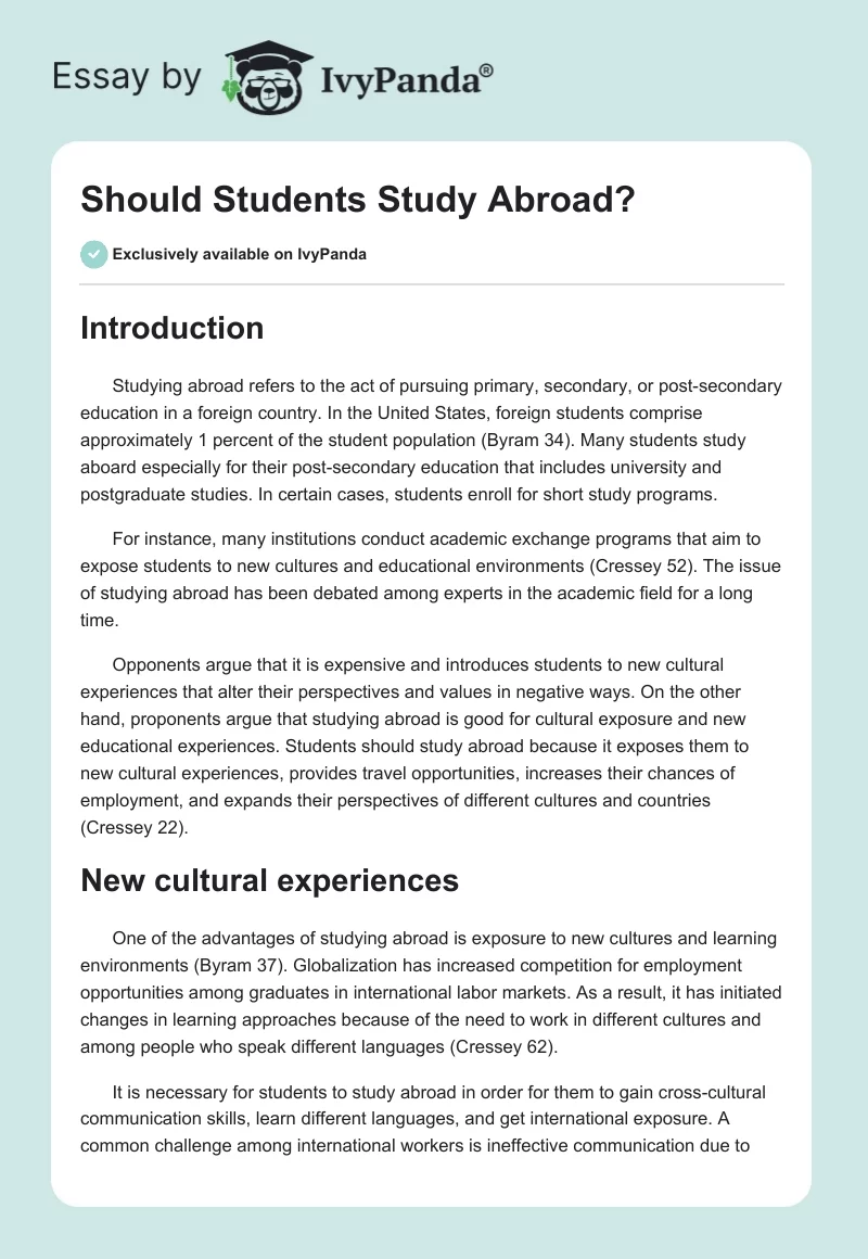 Should Students Study Abroad?. Page 1