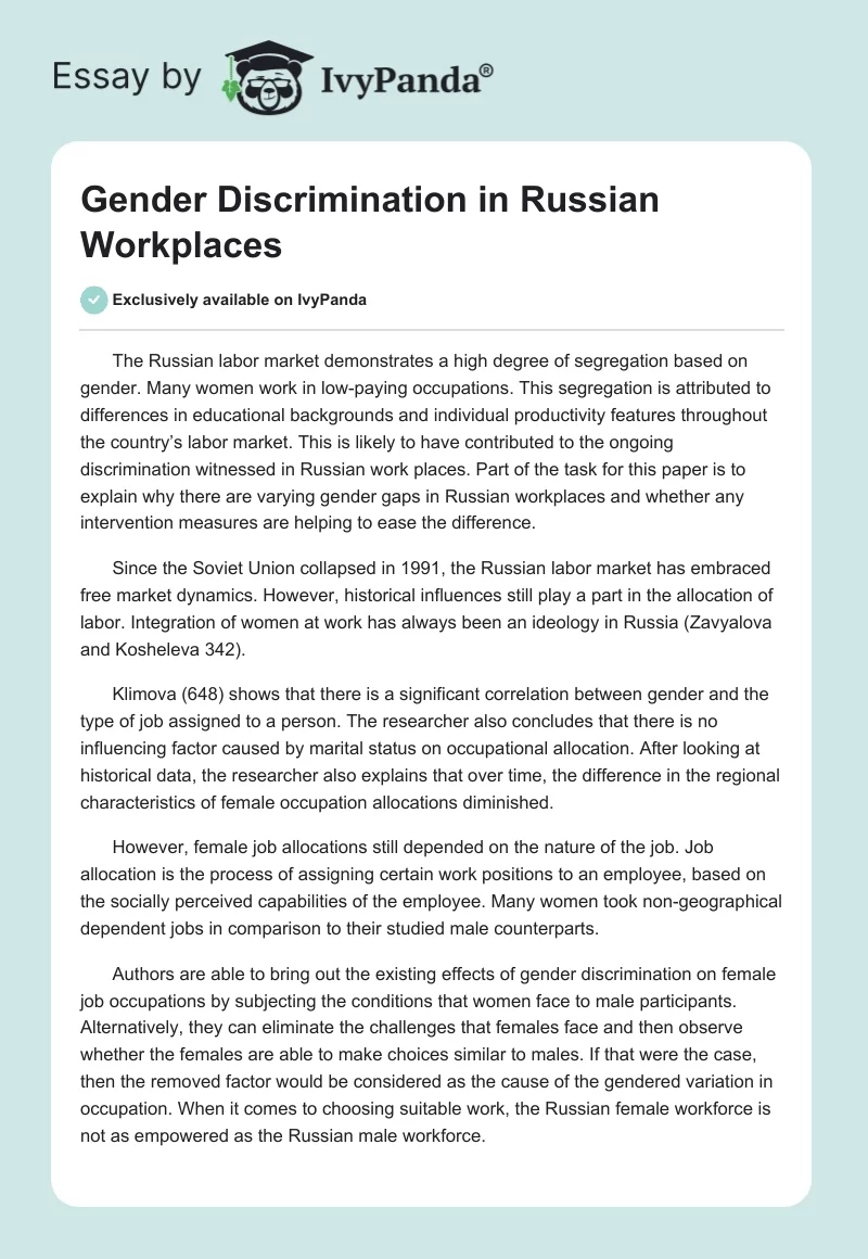 Gender Discrimination in Russian Workplaces. Page 1