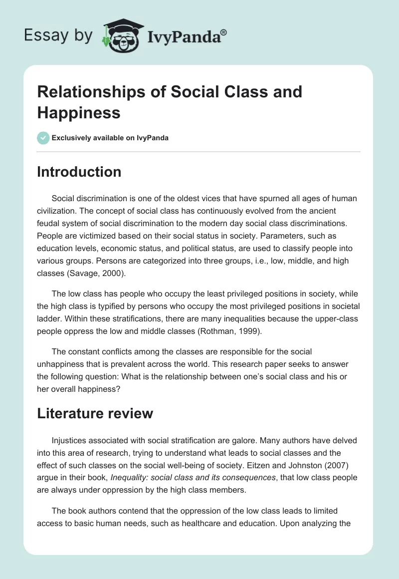 Relationships of Social Class and Happiness. Page 1