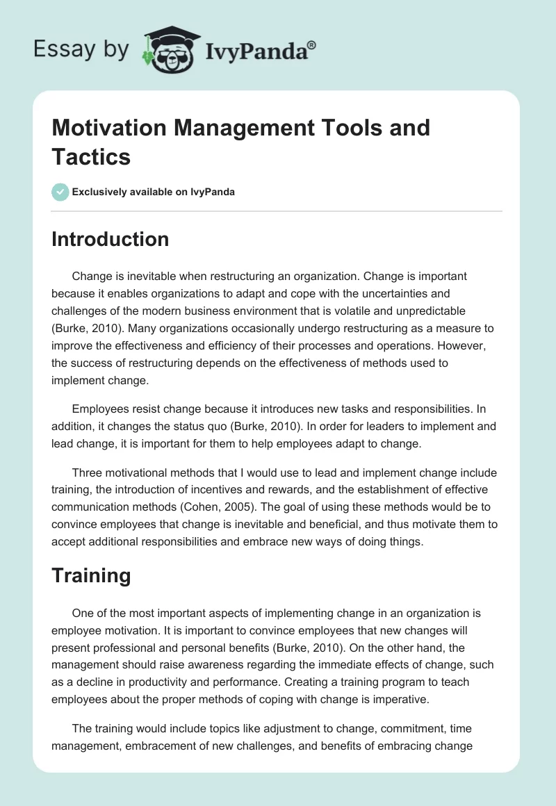 Motivation Management Tools and Tactics. Page 1