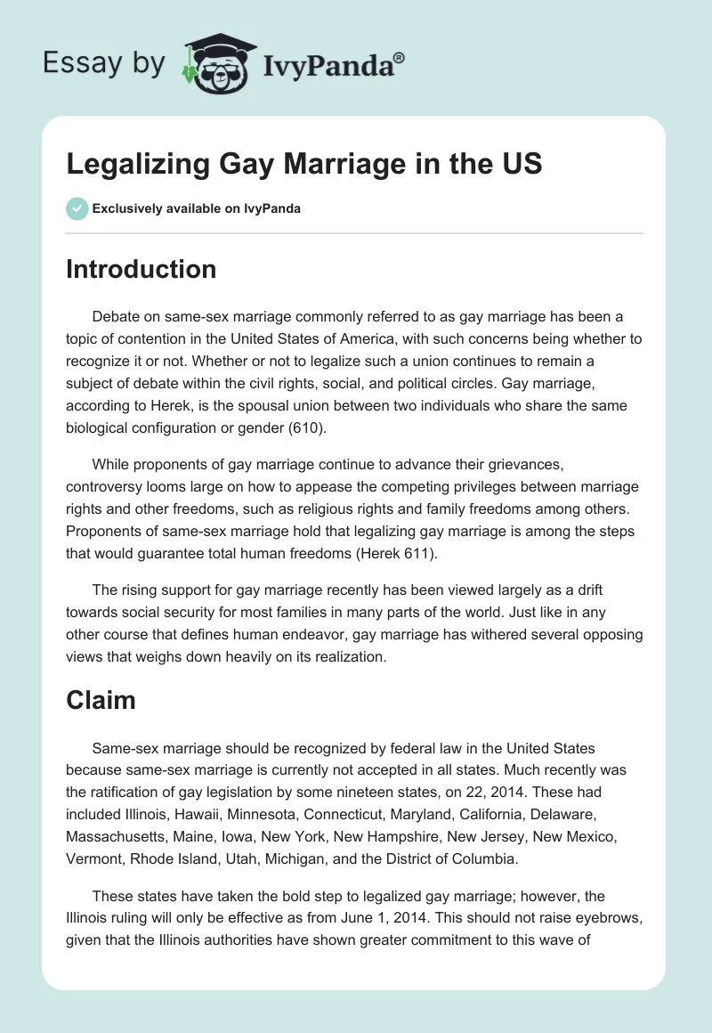 Legalizing Gay Marriage in the US. Page 1