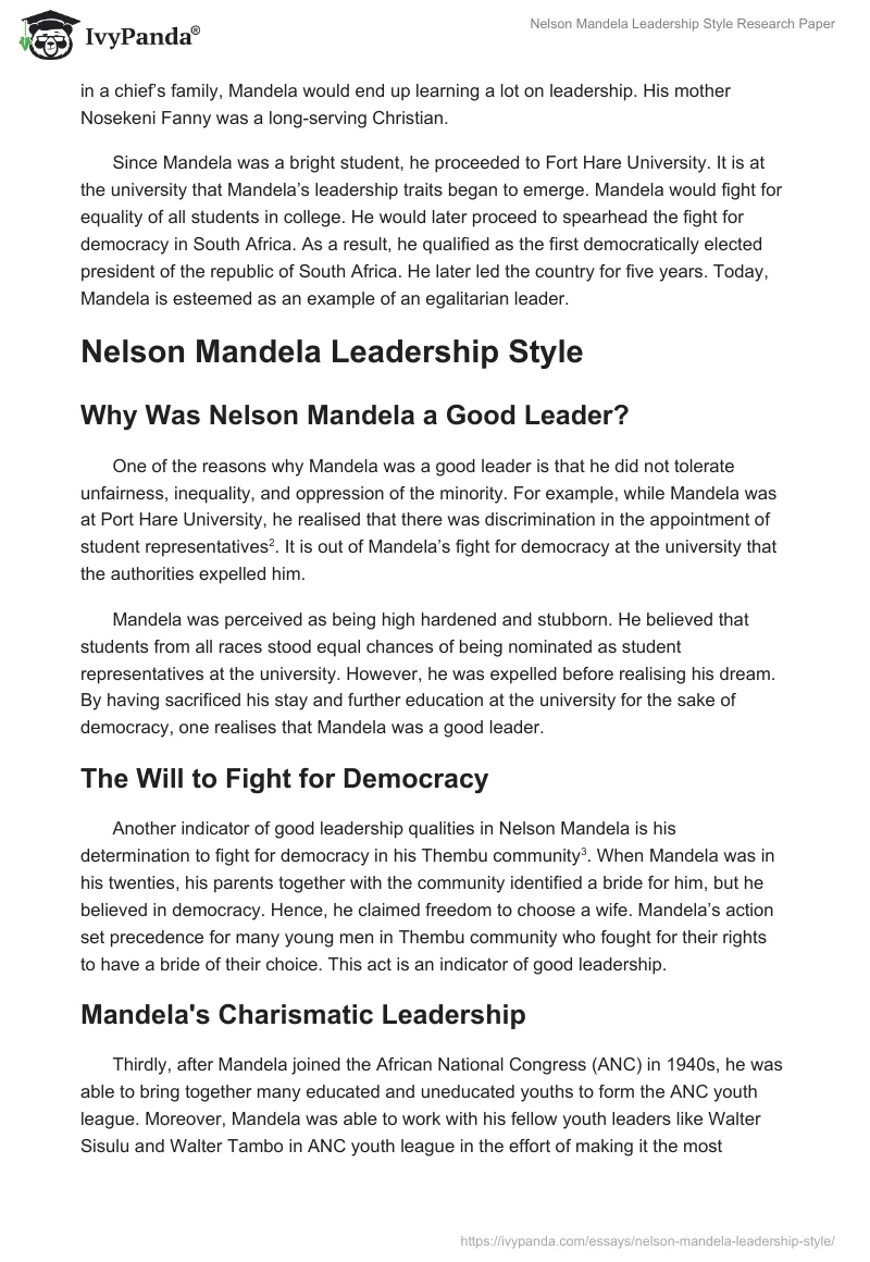Nelson Mandela Leadership Style. Page 2