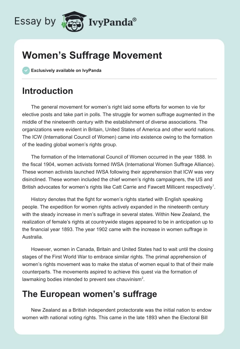 Women’s Suffrage Movement. Page 1