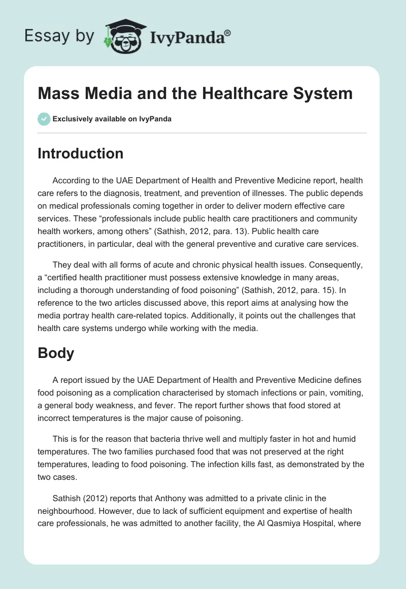 Mass Media and the Healthcare System. Page 1
