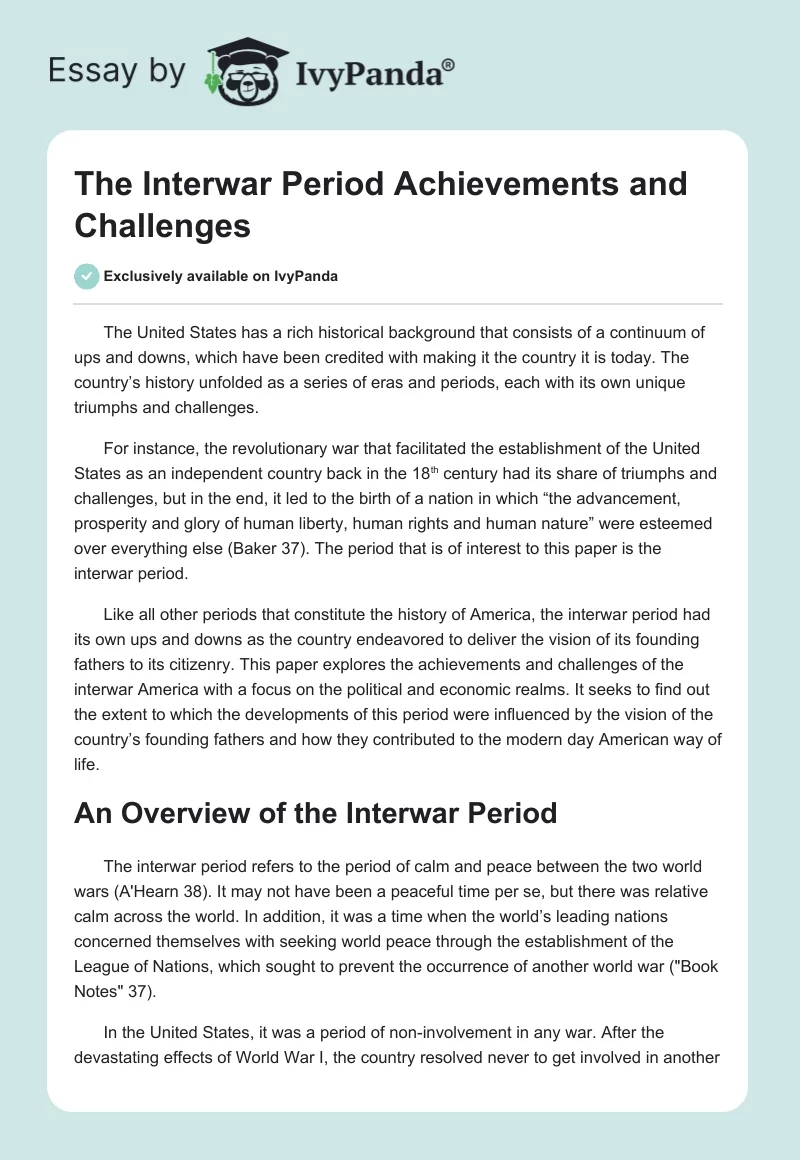 The Interwar Period Achievements and Challenges. Page 1