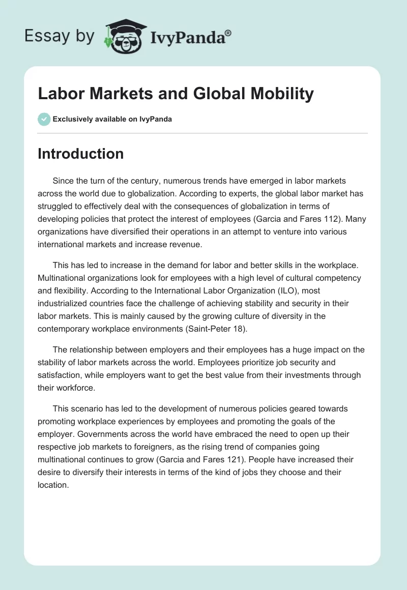 Labor Markets and Global Mobility. Page 1