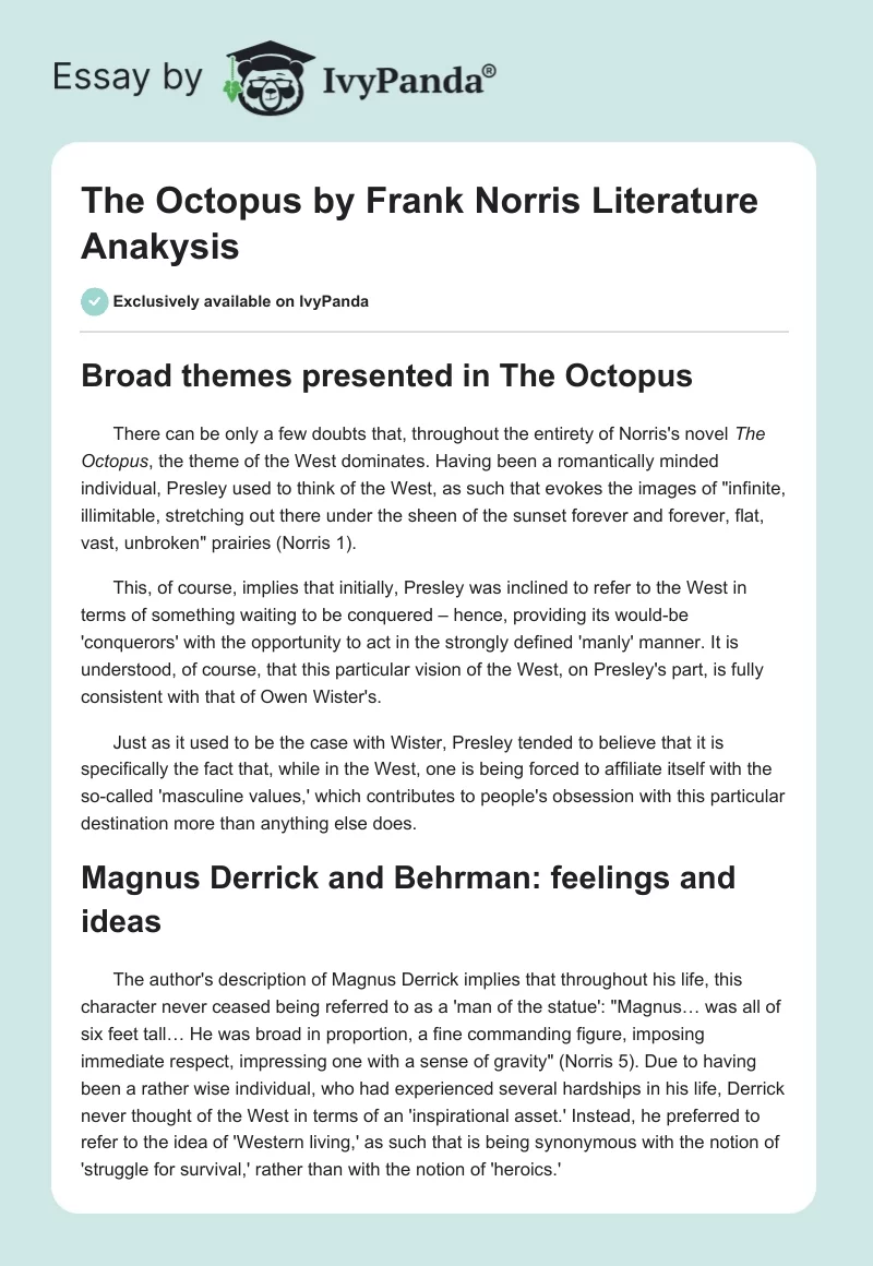 "The Octopus" by Frank Norris Literature Anakysis. Page 1