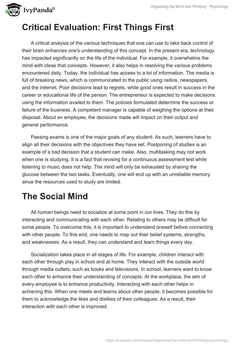 Organizing the Mind and Thinking - Psychology. Page 3