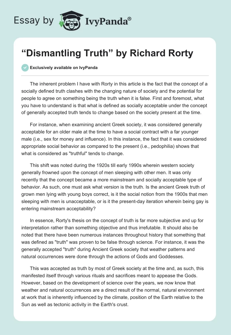 “Dismantling Truth” by Richard Rorty. Page 1