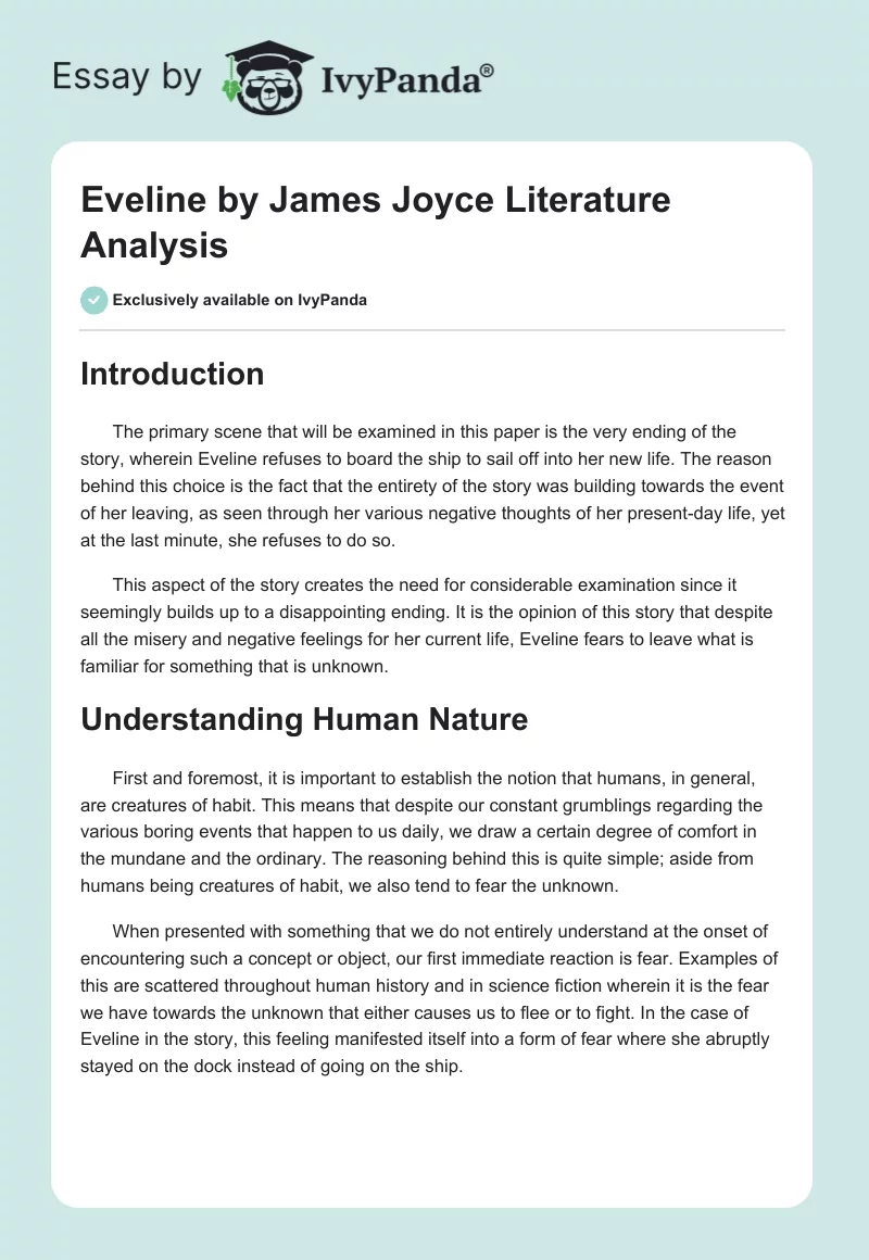 "Eveline" by James Joyce Literature Analysis. Page 1
