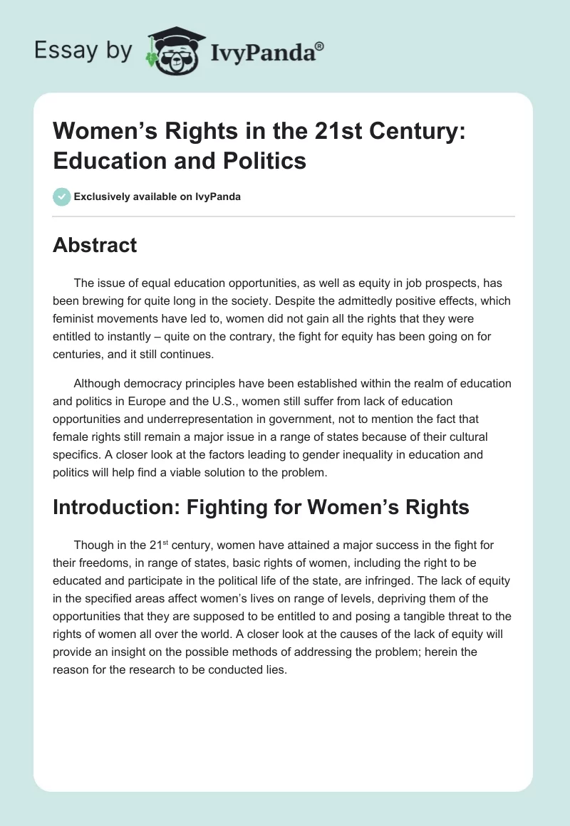 Women’s Rights in the 21st Century: Education and Politics. Page 1