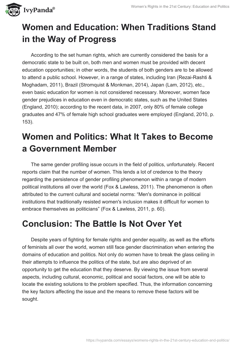 Women’s Rights in the 21st Century: Education and Politics. Page 2