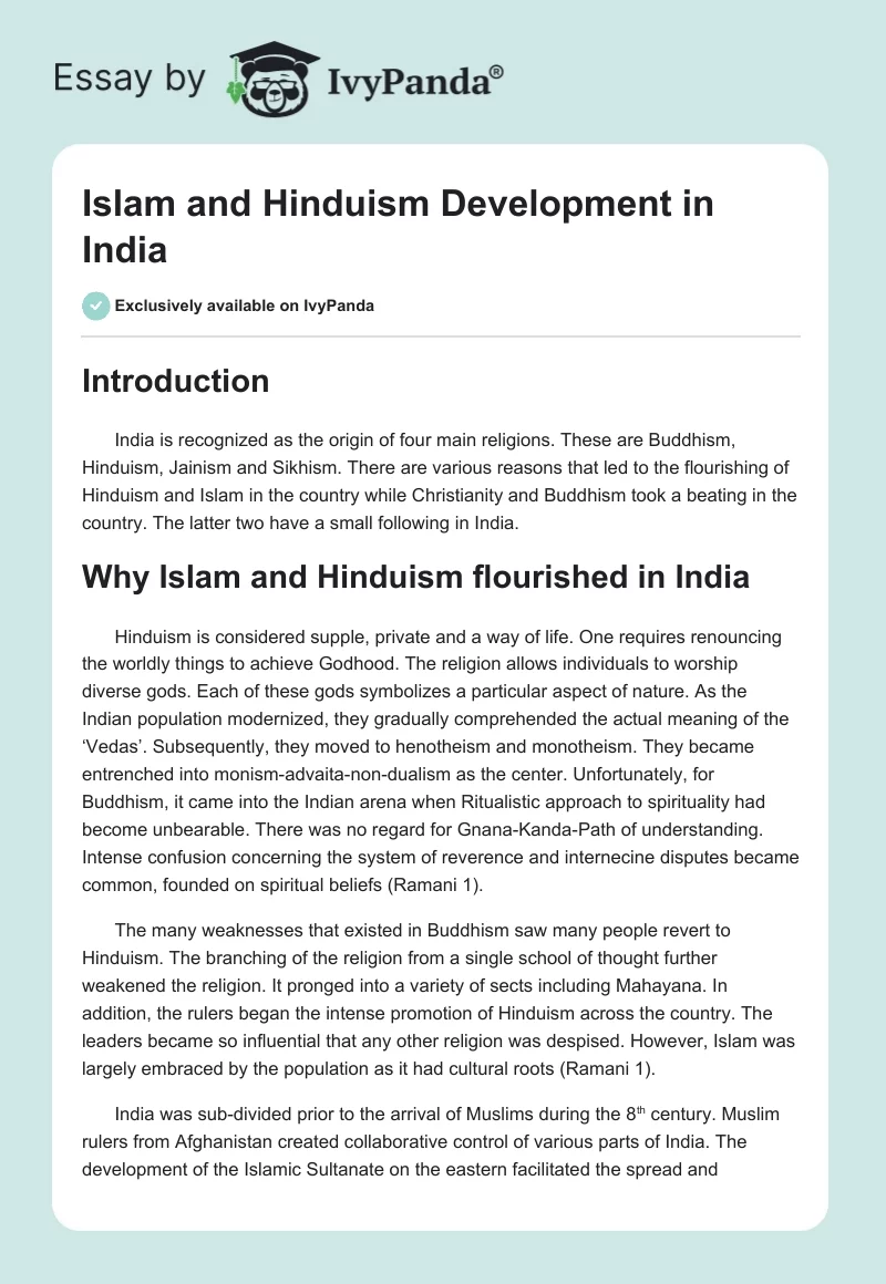 Islam and Hinduism Development in India. Page 1