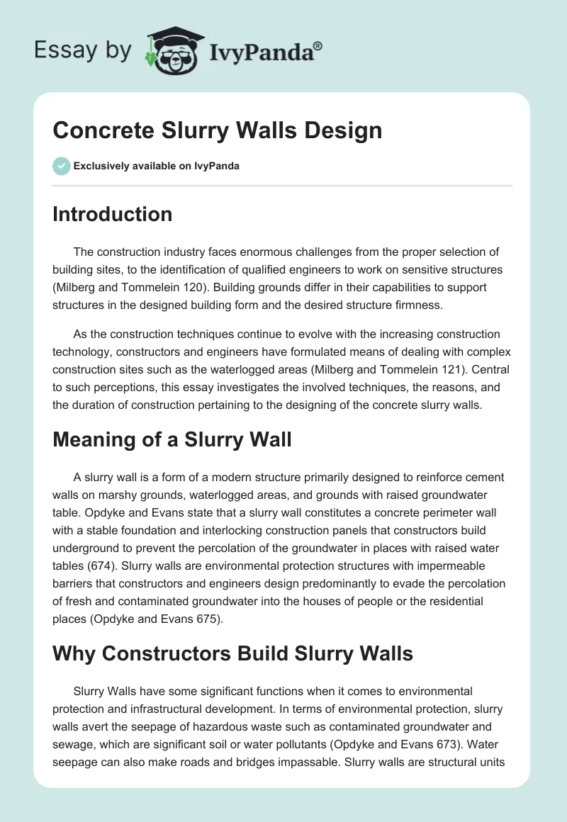 Concrete Slurry Walls Design. Page 1