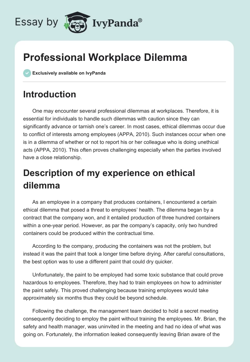 Professional Workplace Dilemma. Page 1