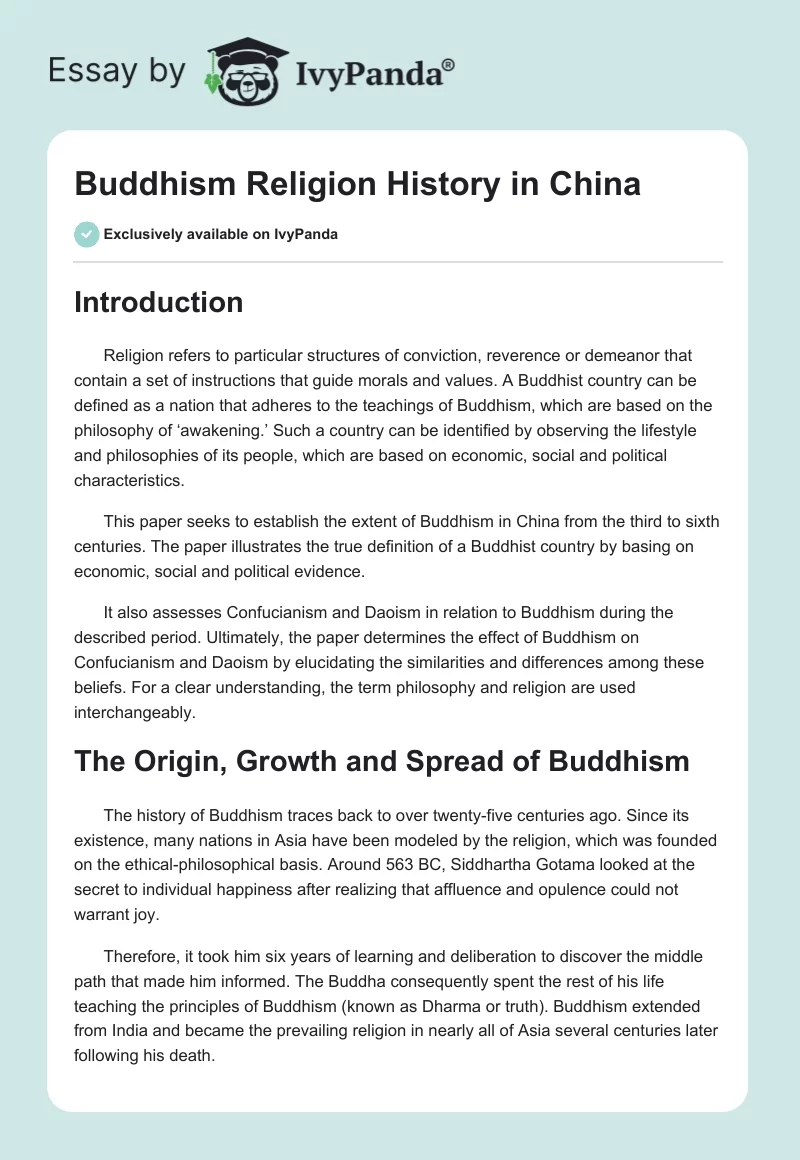 Buddhism Religion History in China. Page 1