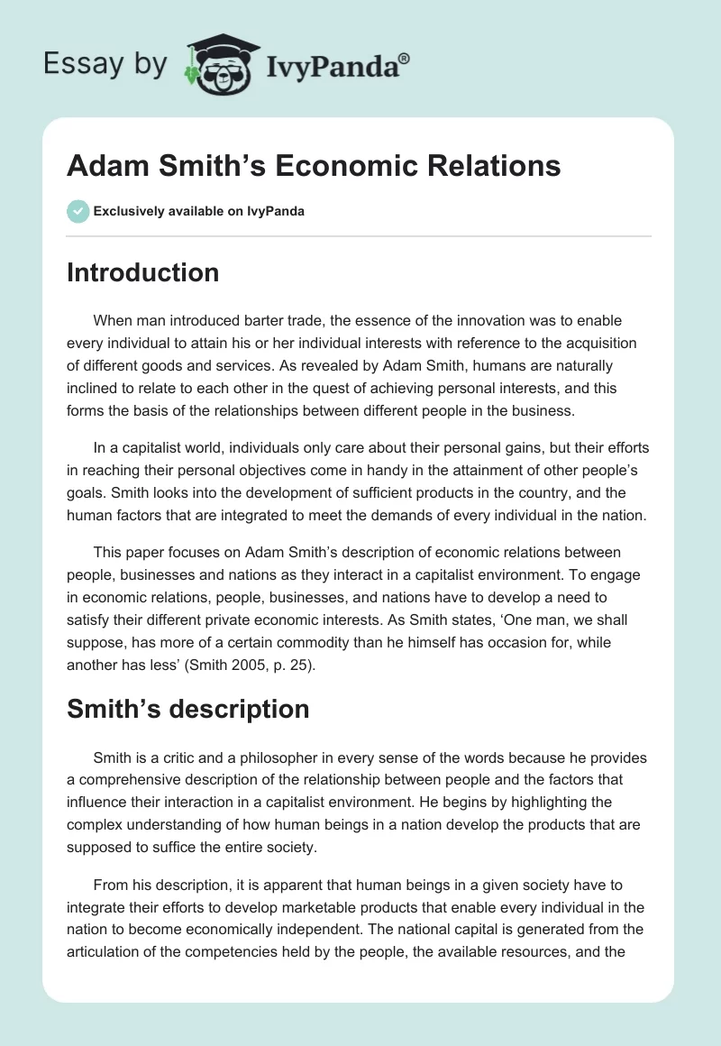 Adam Smith’s Economic Relations. Page 1
