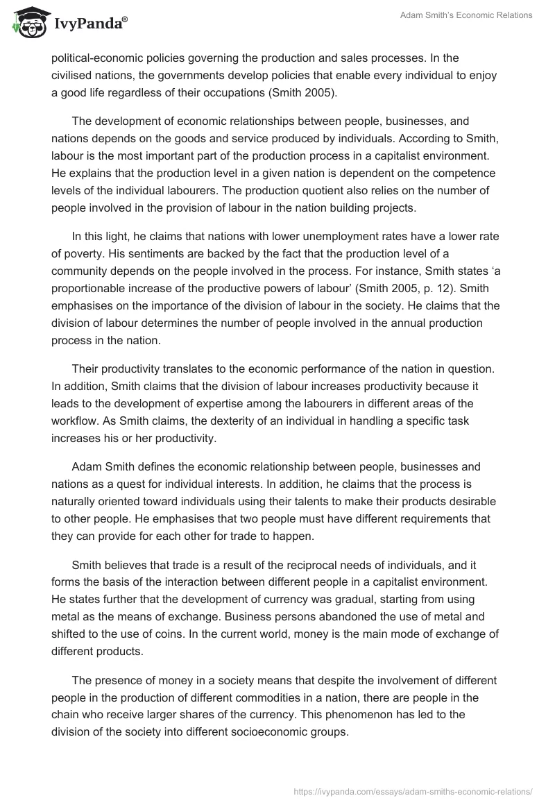 Adam Smith’s Economic Relations. Page 2