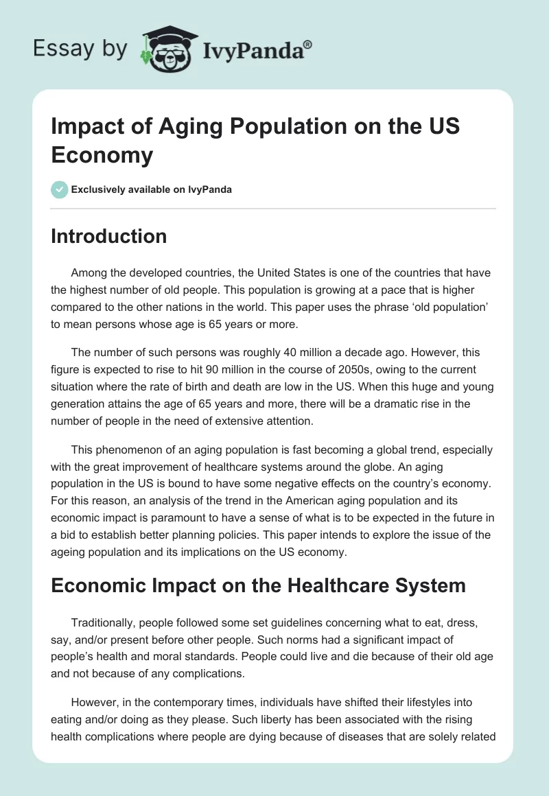 Impact of Aging Population on the US Economy. Page 1